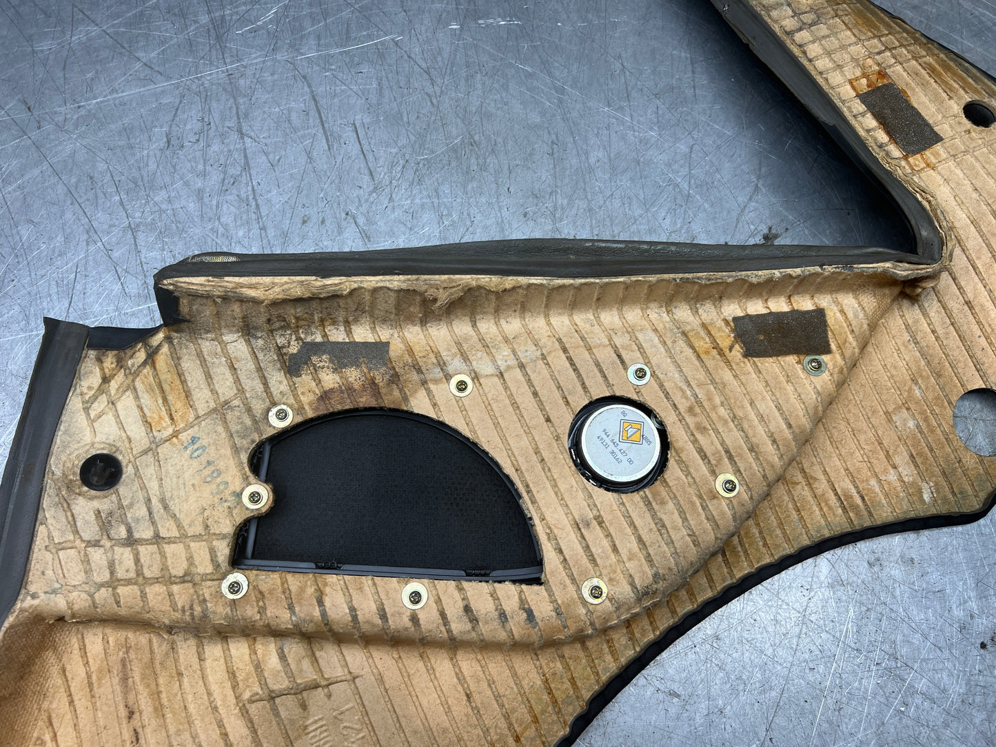 Porsche 944 Left Rear Quarter Trim Card, black  - used 944555021 M490 sound pack