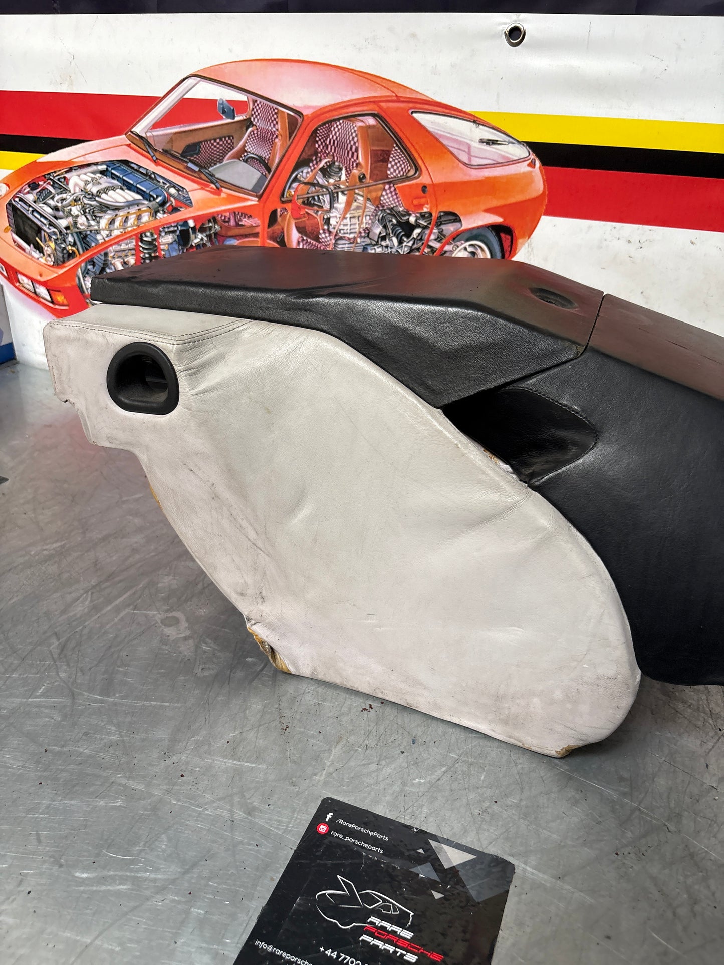 Porsche 928 S center console, rear armrest, black and white, no key 92852206757 used