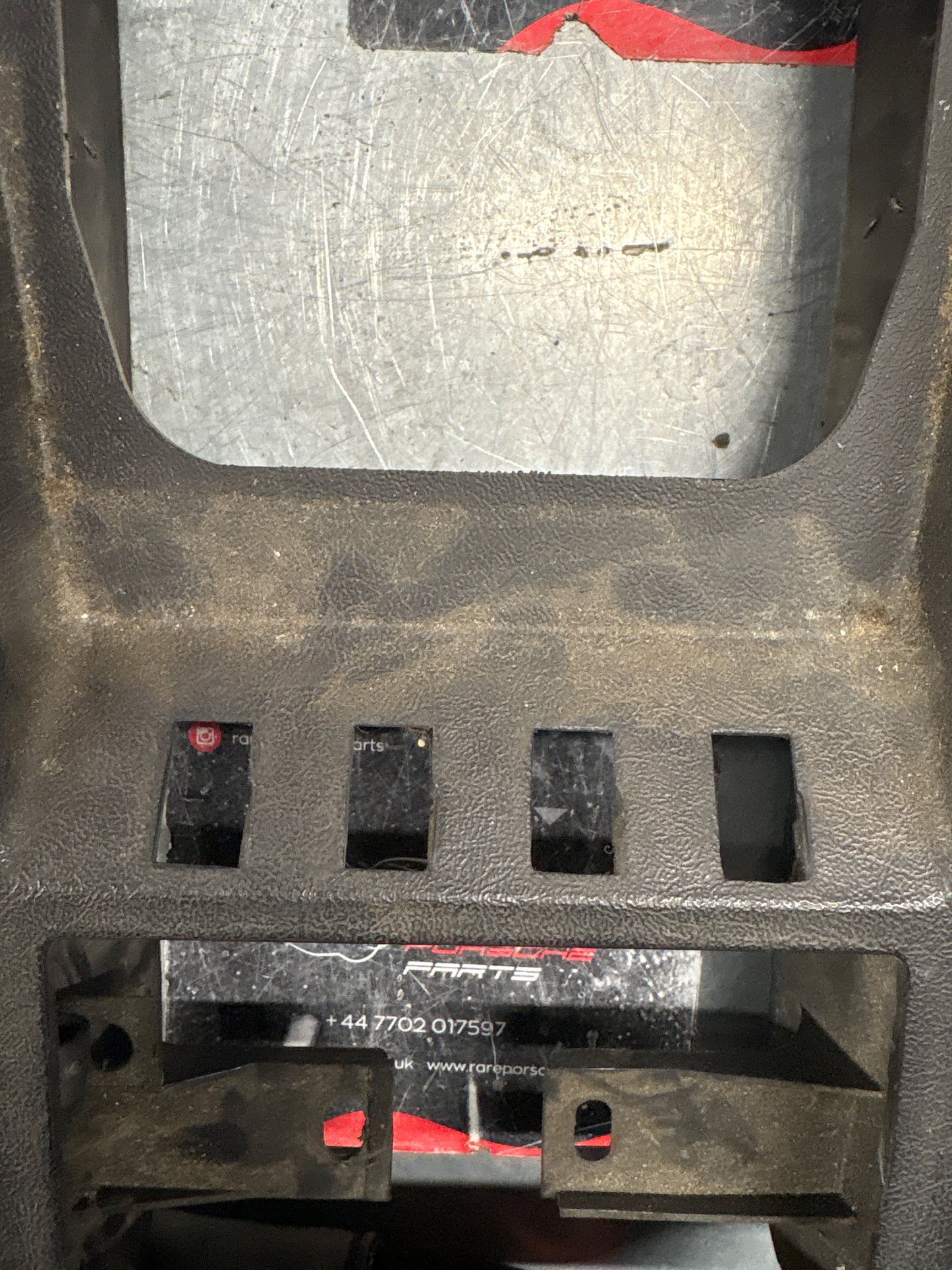 Porsche 924 944 centre console black with black carpet one switch hole 477857969 / 477857951 used