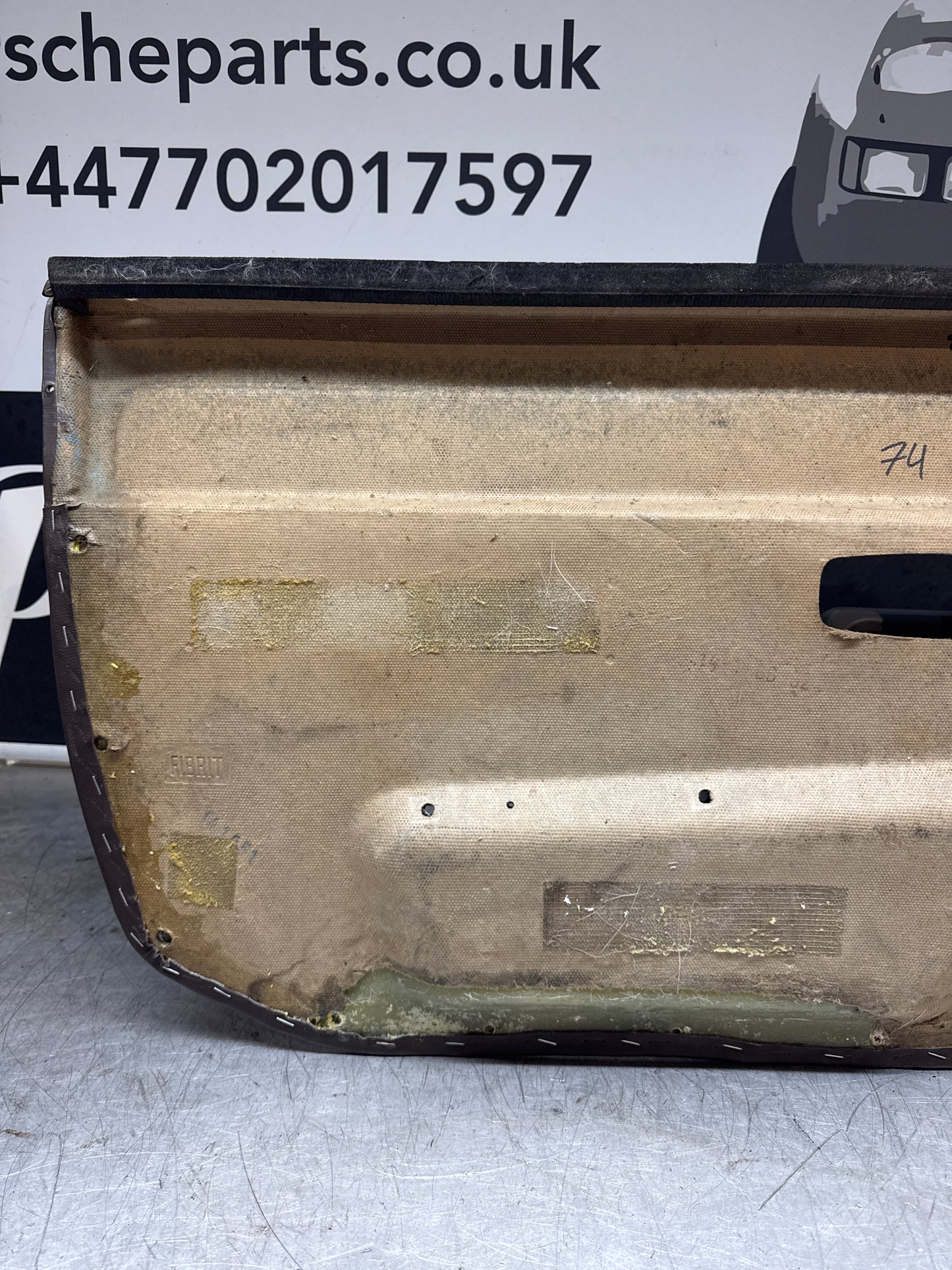 Porsche 924 / Early 944 brown RHD Drivers door card. Fibreglass repaired. 478867011