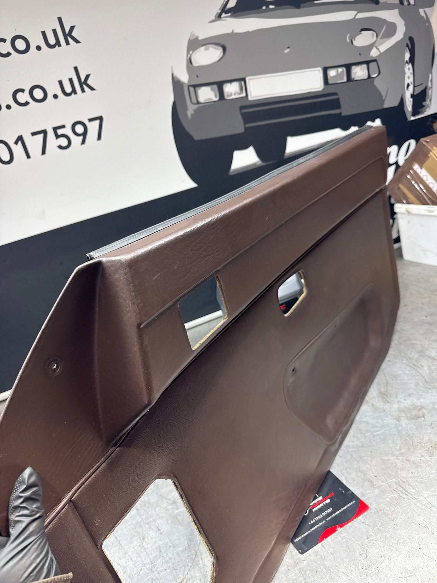 Porsche 924 / Early 944 brown RHD Drivers door card. Fibreglass repaired. 478867011