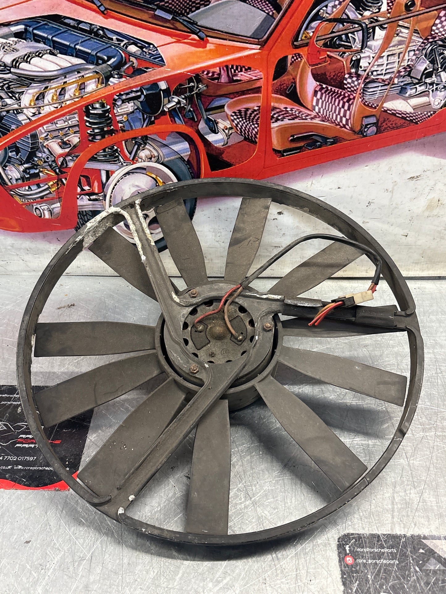 Porsche 928, 80- Air conditioner condenser  cooling  fan, genuine 92862410301 used