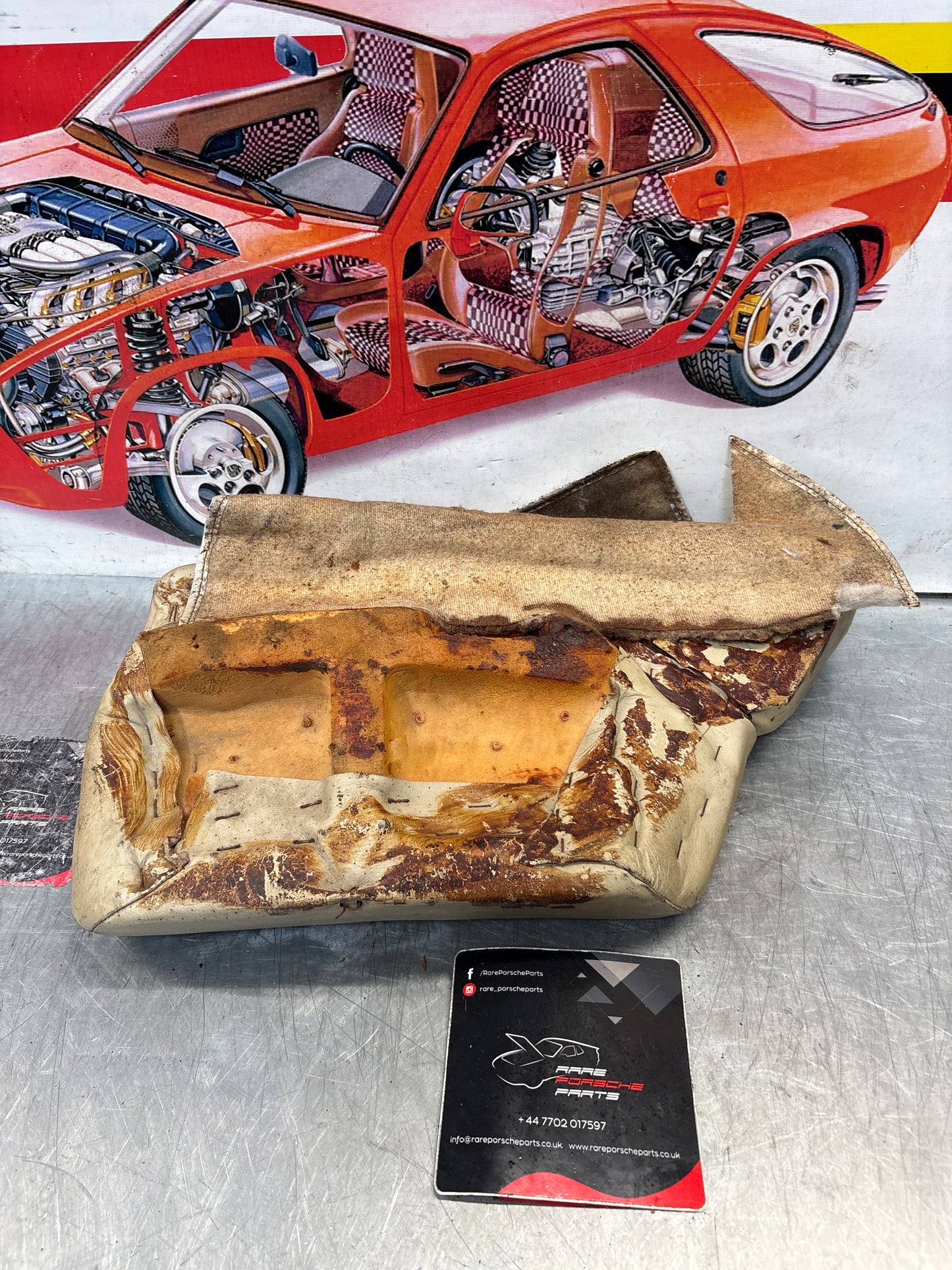 Porsche 928 rear left seat cushion, grey-beige, leather, used 92852205951