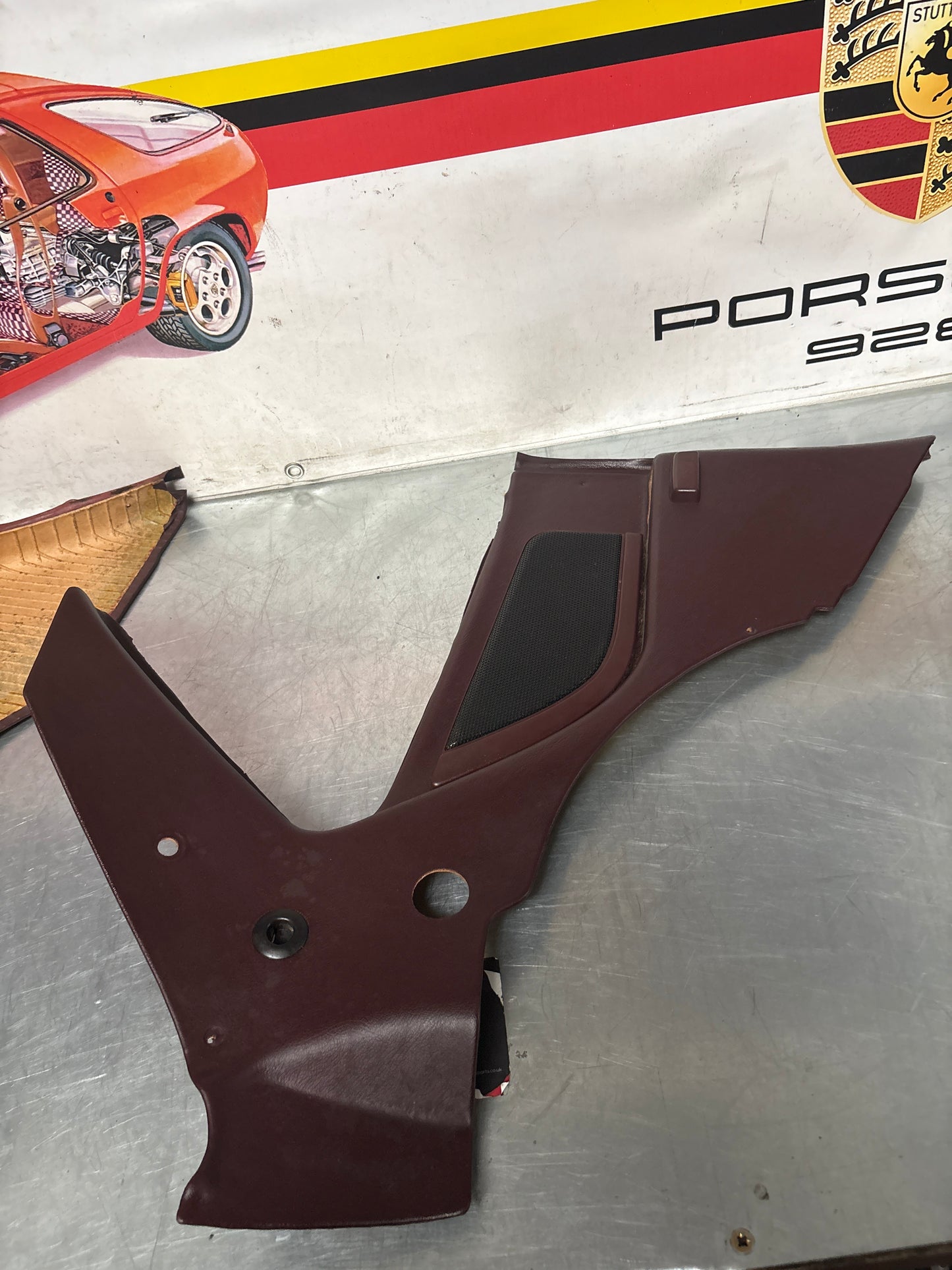 Porsche 944 Turbo S2 Burgundy rear interior C Post trims/cards with M490 sound package, used 94455502113 / 94455502213
