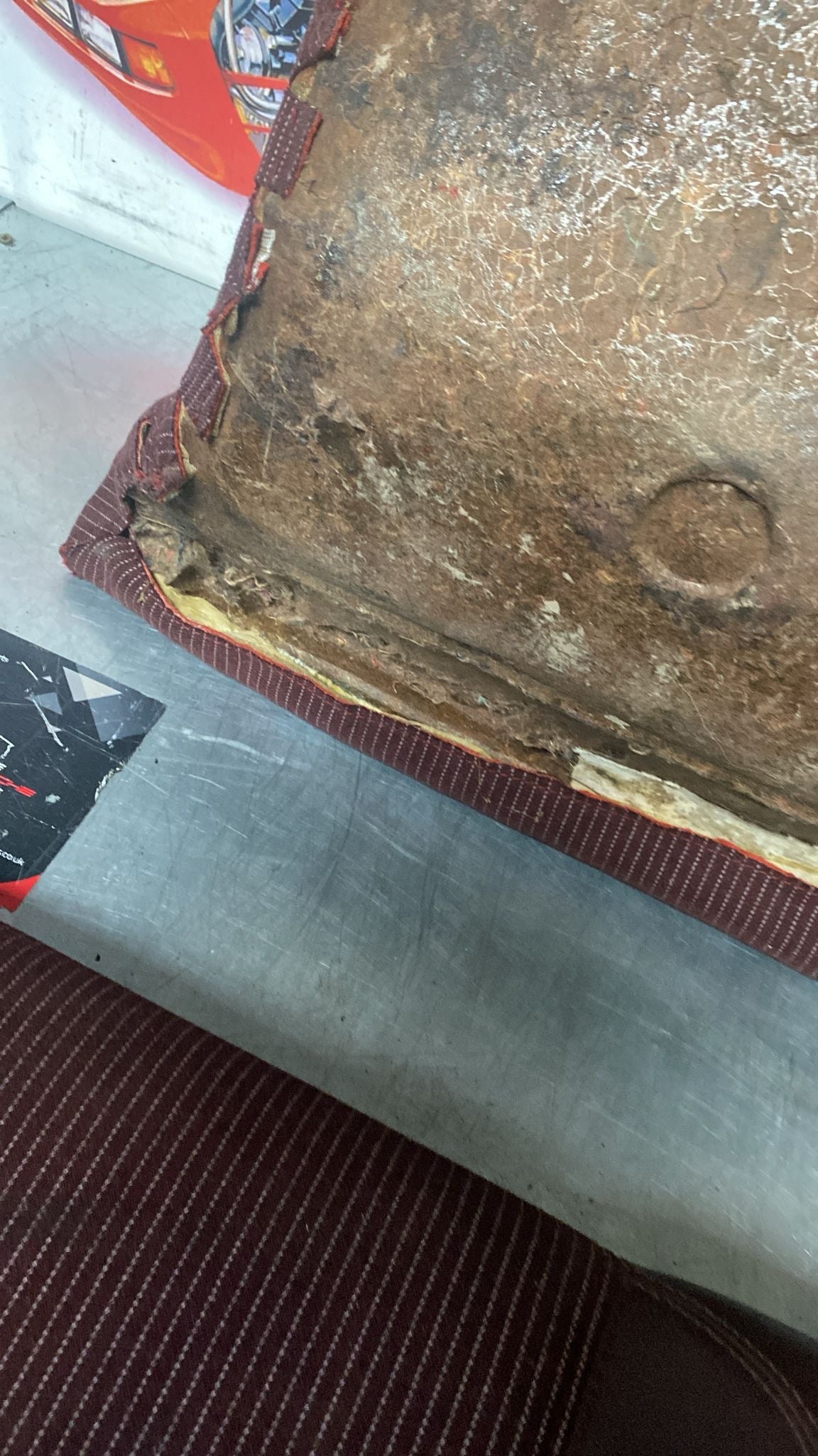 Porsche 944 924S refurbished rear seat, burgundy/white pinstripe