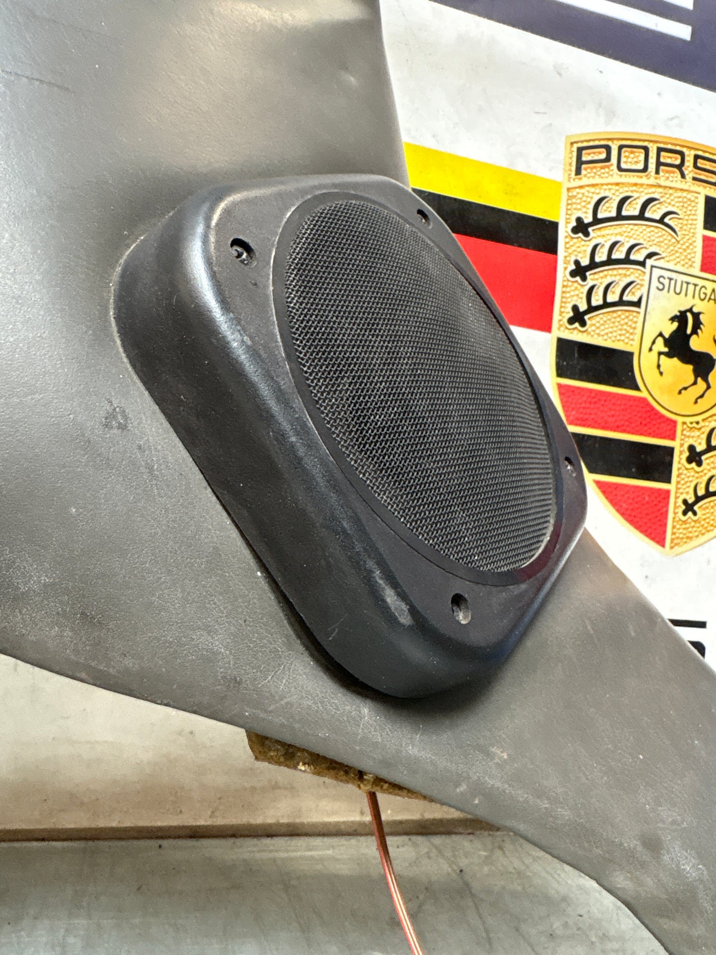Porsche 928 left side lower side trim panel, grey used 92855502157