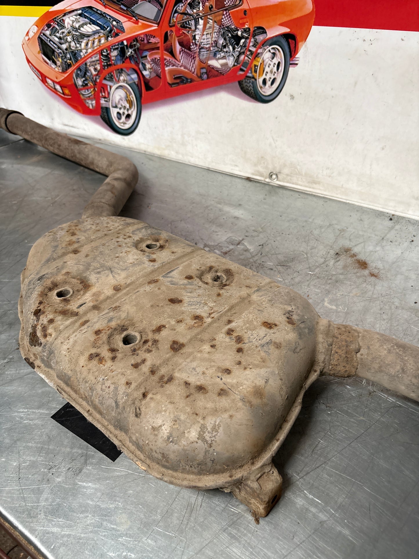 Porsche 928 Left side silencer, used 92811109301