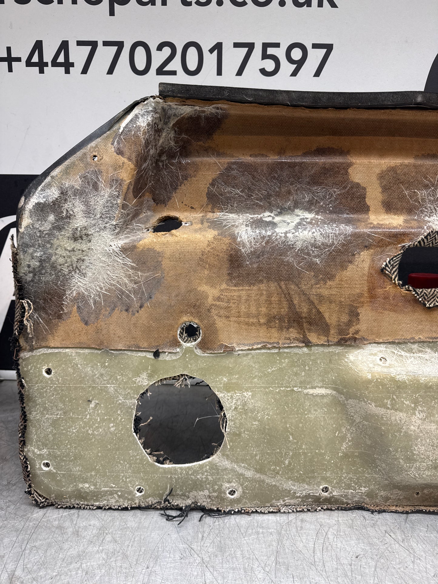 Porsche 924 LHD Left Black Door card. Manual window type (non electric) Fibreglass repaired. 477867012