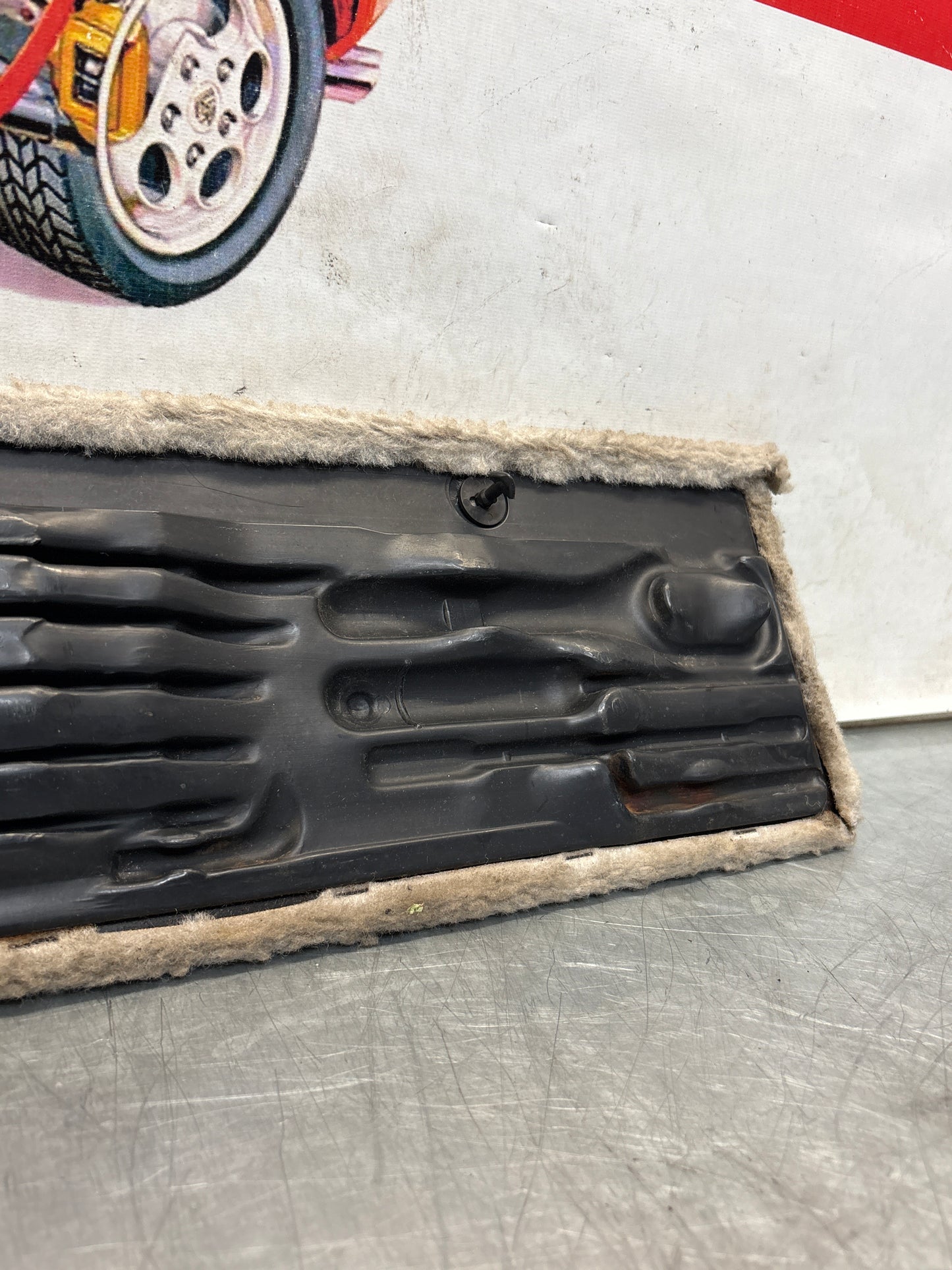 Porsche 928 white carpeted Tool kit panel cover, used 92855118106