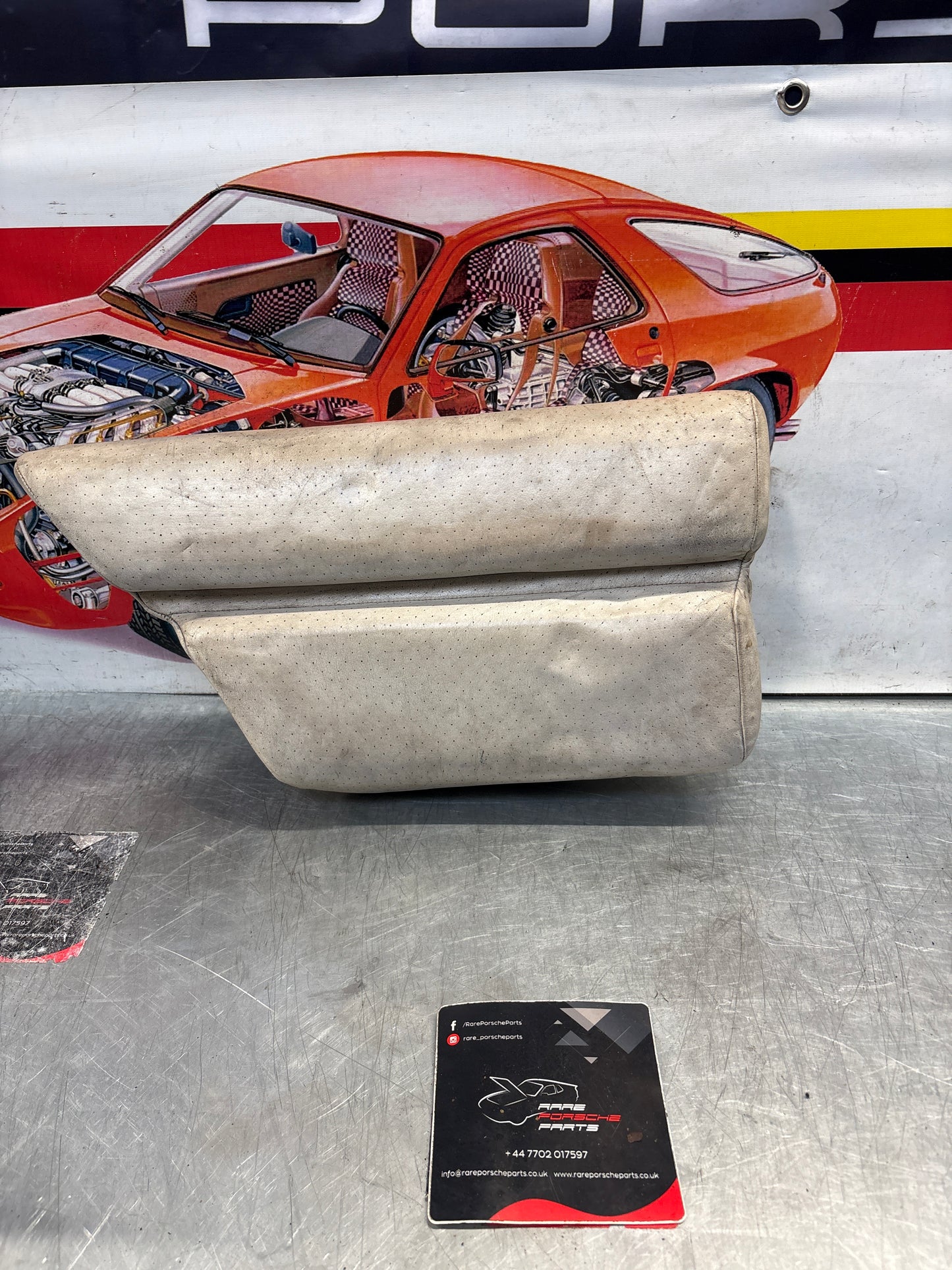 Porsche 928 rear left seat cushion, white, leather, used 92852205951