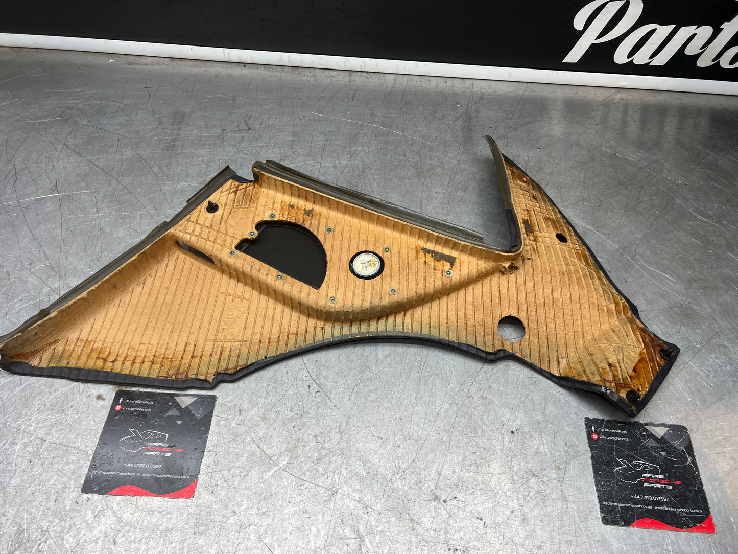 Porsche 944 Left Rear Quarter Trim Card, blue  - used 944555021 M490 sound pack