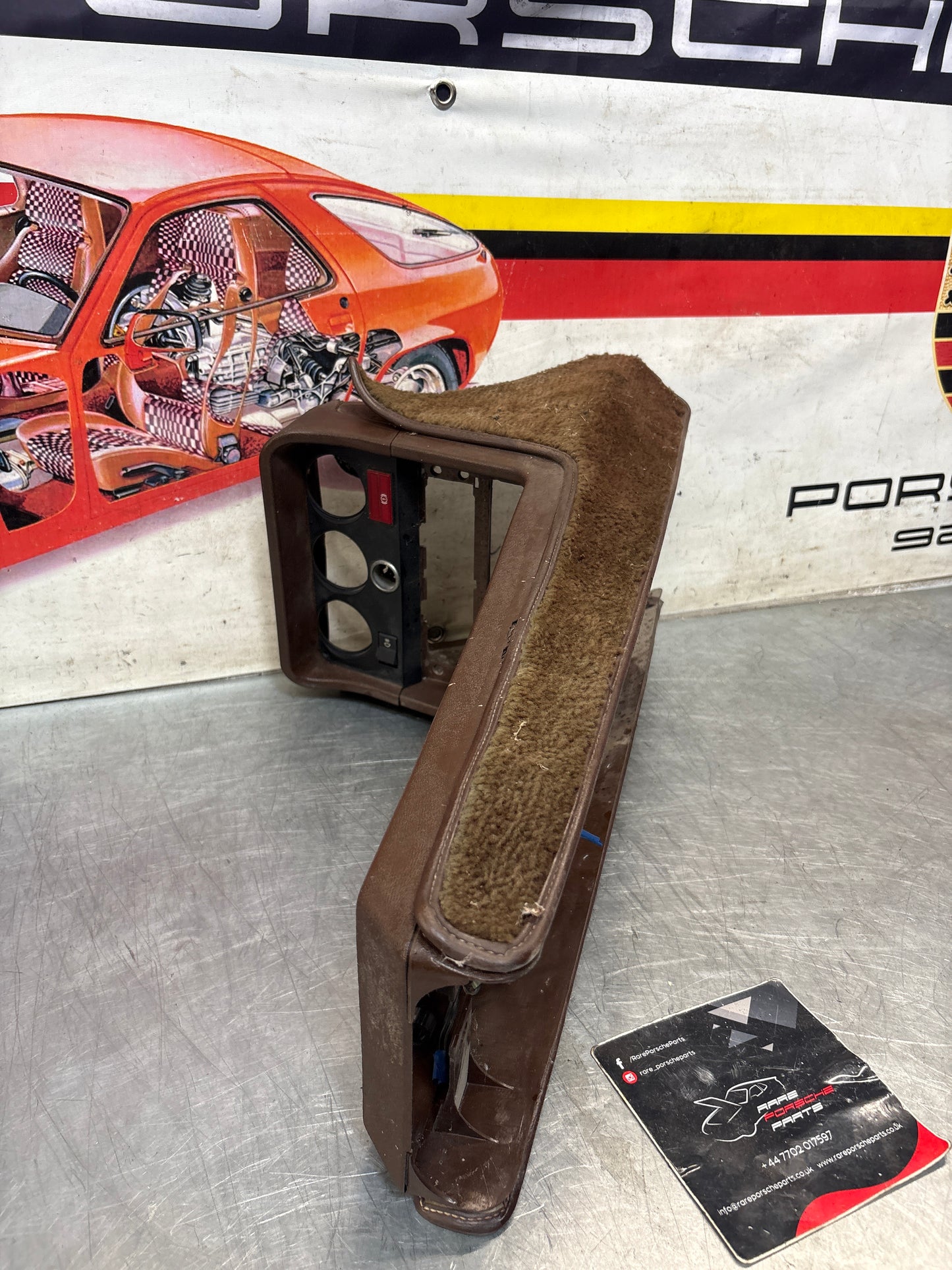 Porsche 924 944 centre console brown with black carpet one switch hole 477857969 / 477857951 used