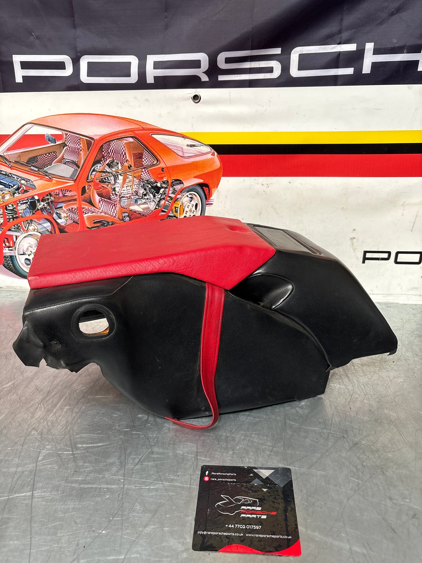Porsche 928 S center console, rear armrest with ash tray, black and red, no key 92852206757 used