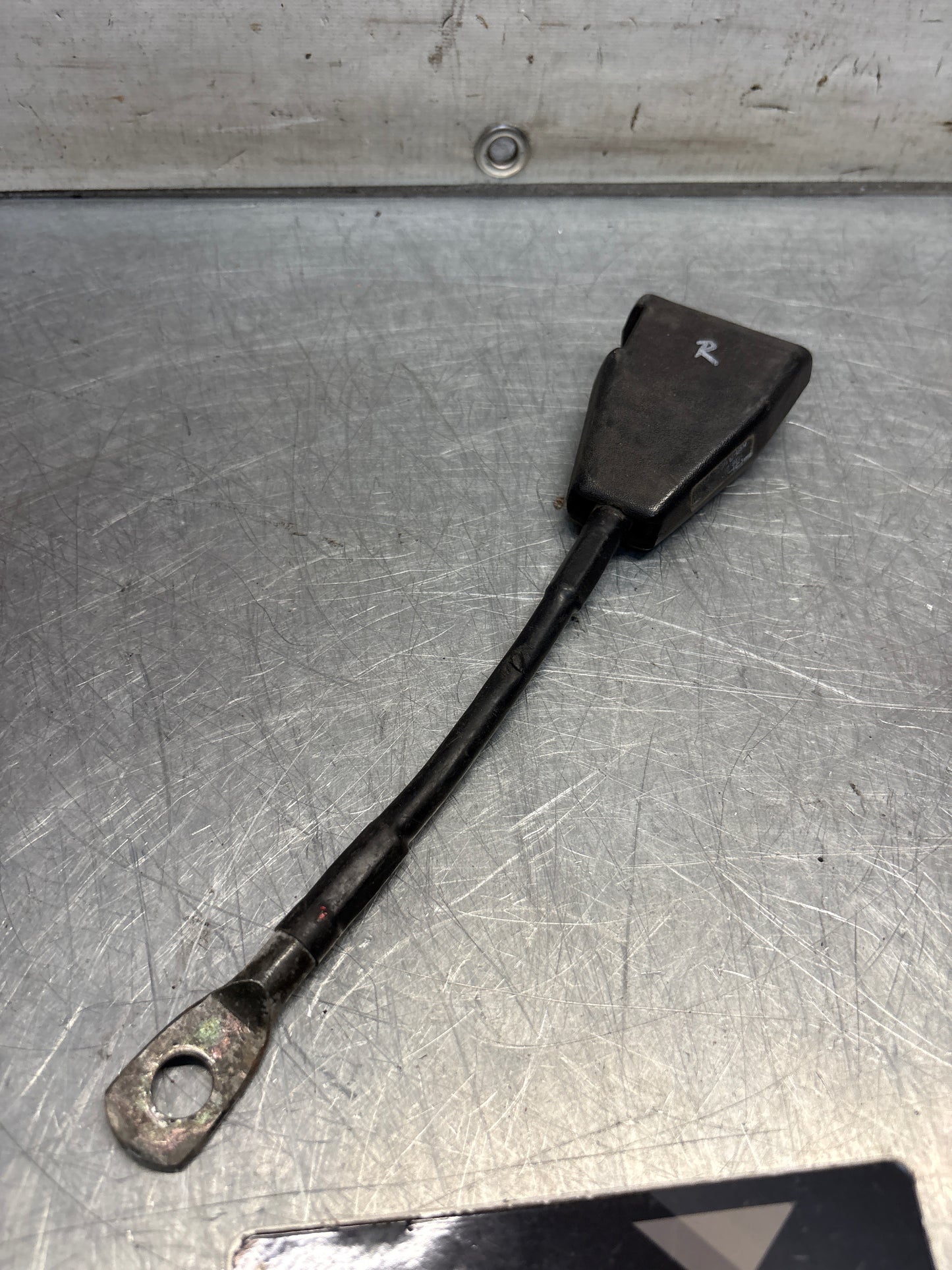 Used Porsche 924 early right seat belt anchor clasp retainer, buckle. 477857756D used