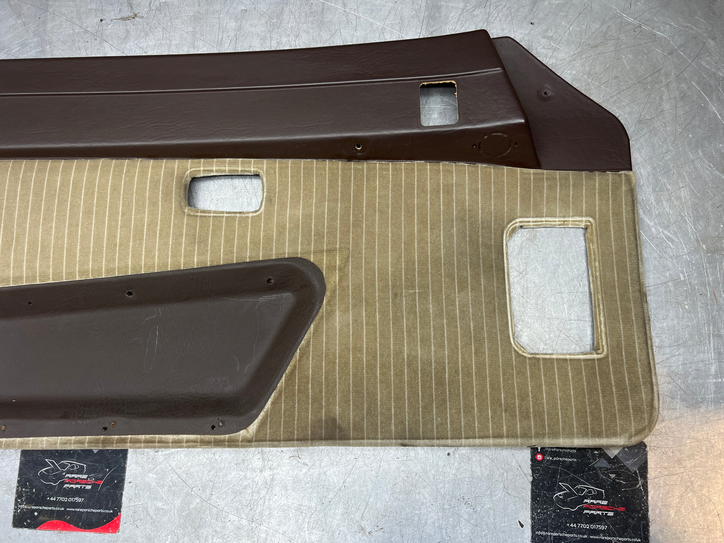 Porsche 924/944 early Porsche brown / white pinstripe door card used condition left side, Rhd, 478867011