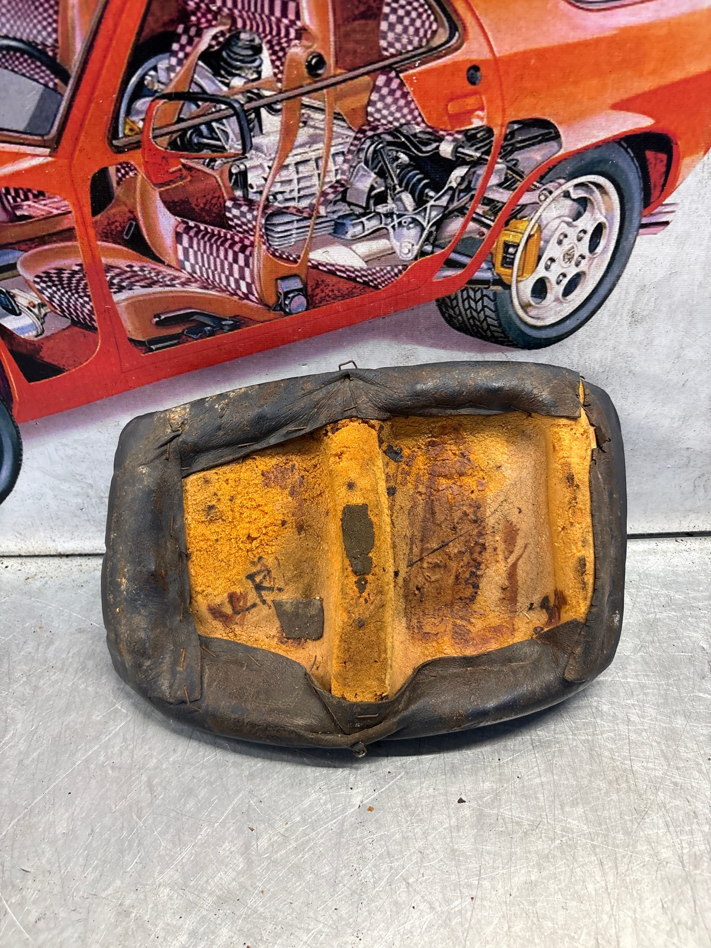 Porsche 928 rear right seat centre cushion, leather, blue, used 92852208851