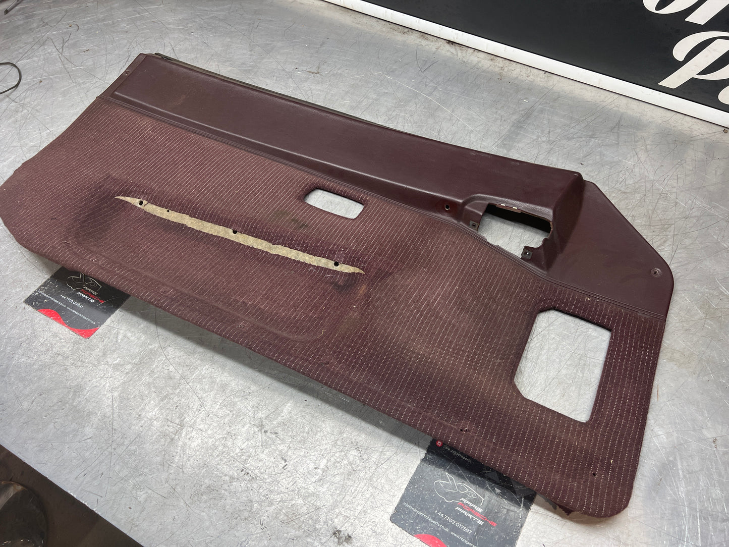Porsche 944 left burgundy pinstripe door card for late cars from 85.5 944555017
