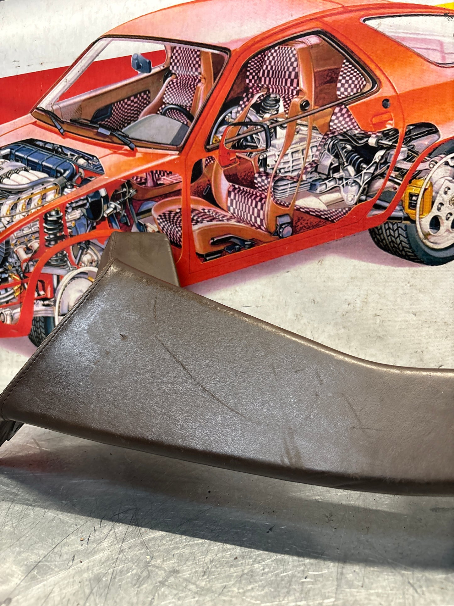 Porsche 928 brown door armrest, right, off side, 92855510203, used