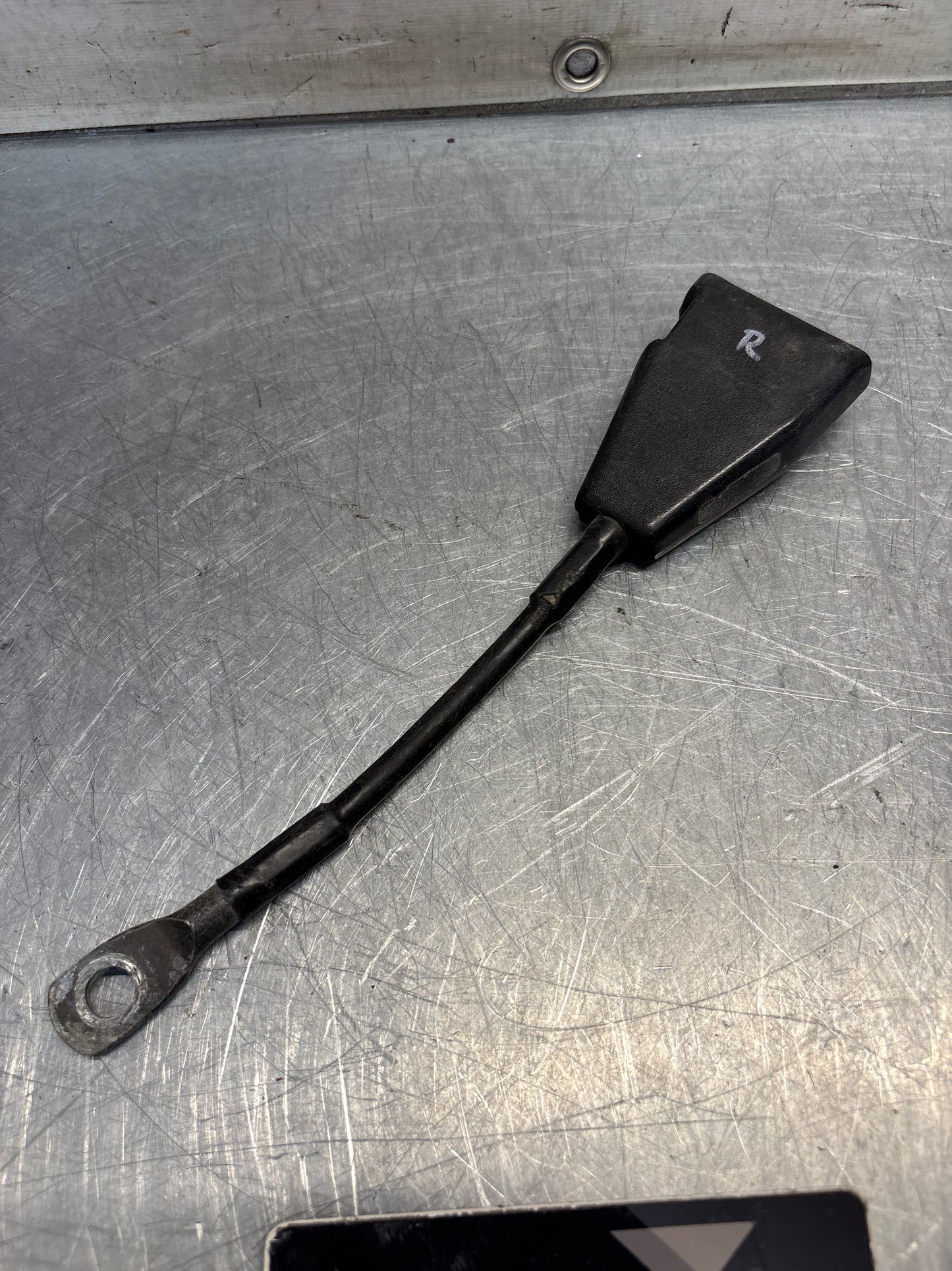 Used Porsche 924 early right seat belt anchor clasp retainer, buckle. 477857756D used