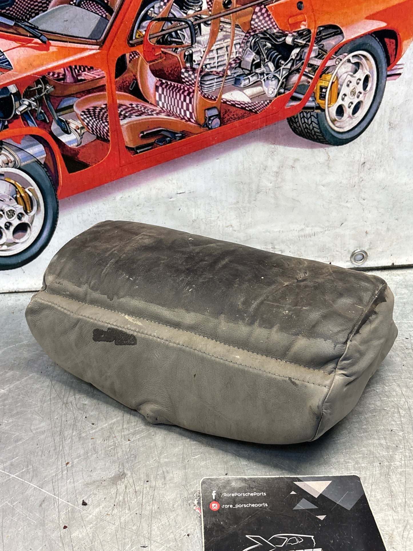 Porsche 928 rear right seat upper cushion, leather, grey/black, used 92852204650