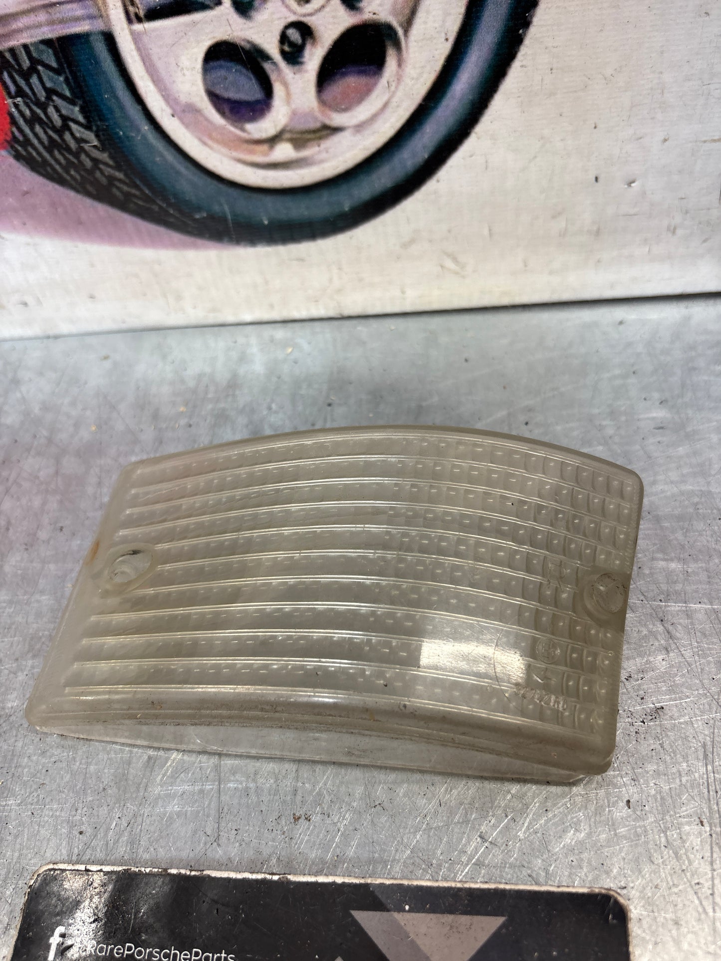 Porsche 924 944 right white turn signal indicator lens, front tinted, 477953162B smoked