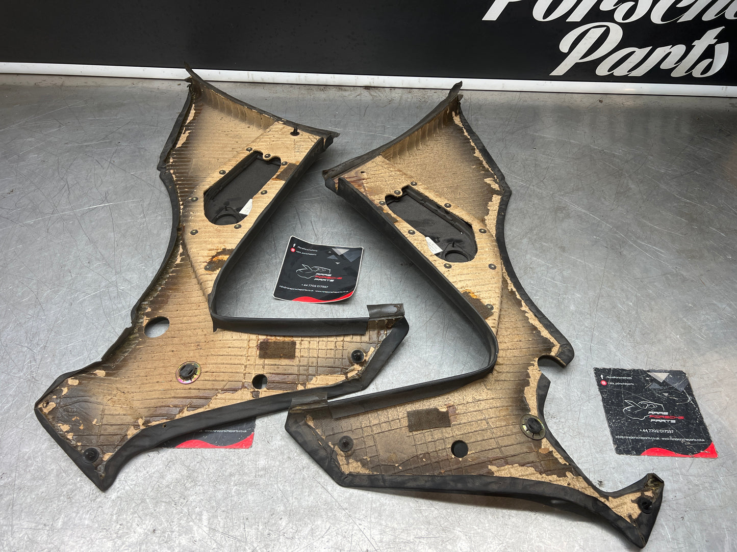 Porsche 944 Turbo S2 Black rear interior C Post trims/cards with M490 sound package, used 94455502113 / 94455502213