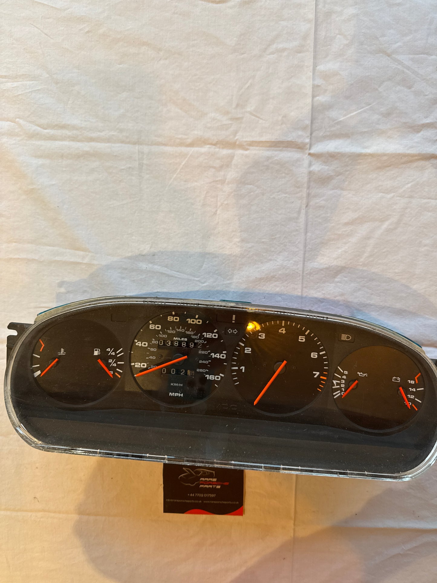 Porsche 944 dash clock binnacle pod speedometer, 94564131102 used 038892 miles plastic screen has some small scratches
