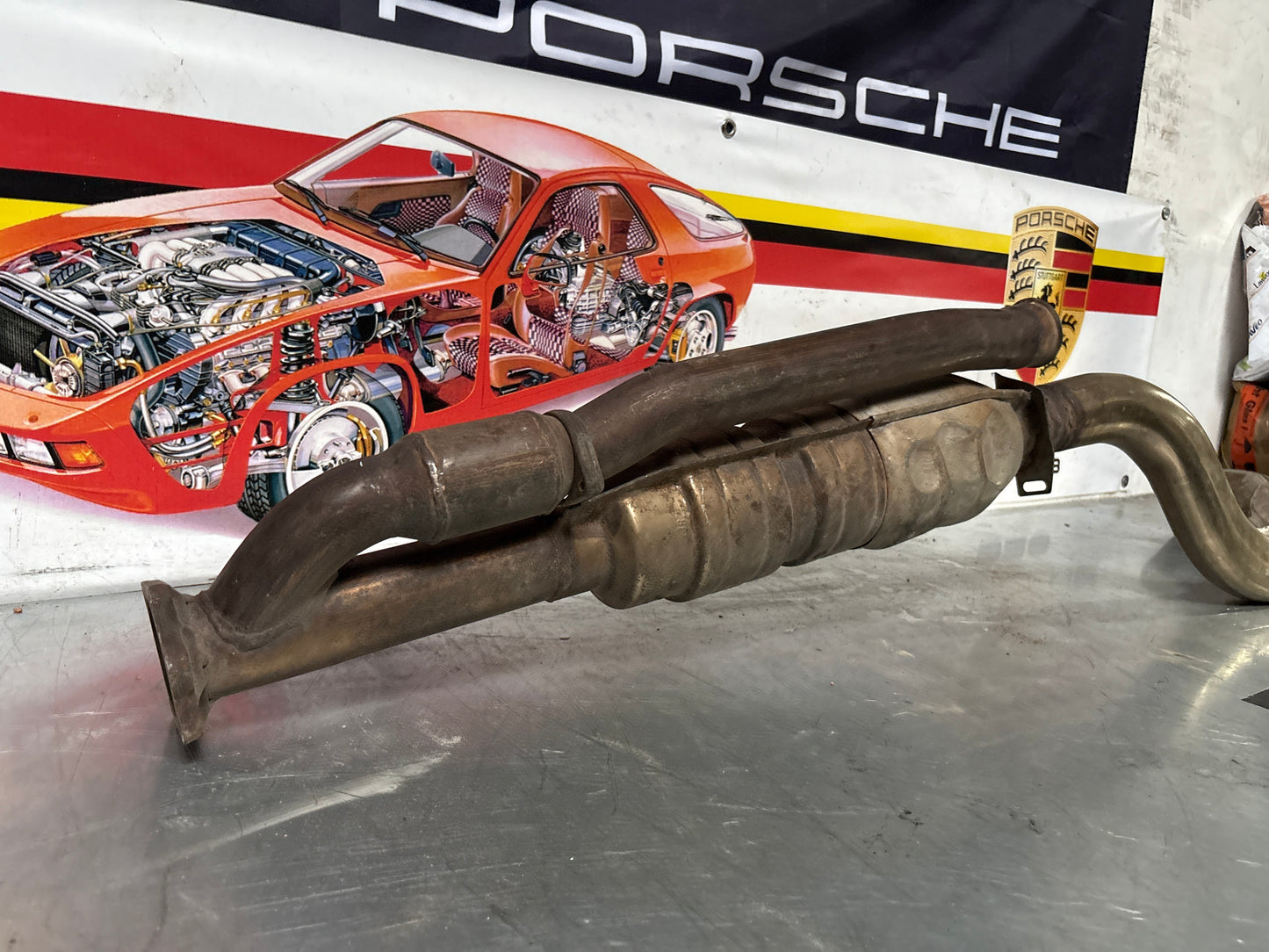 Porsche 944 Turbo front exhaust catalytic converter, used 95111109411