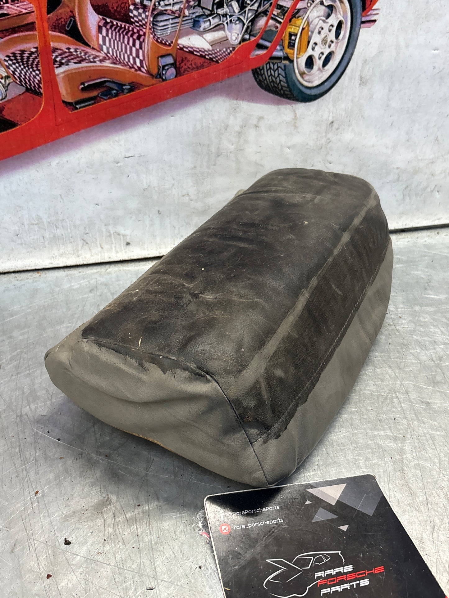 Porsche 928 rear right seat upper cushion, leather, grey/black, used 92852204650