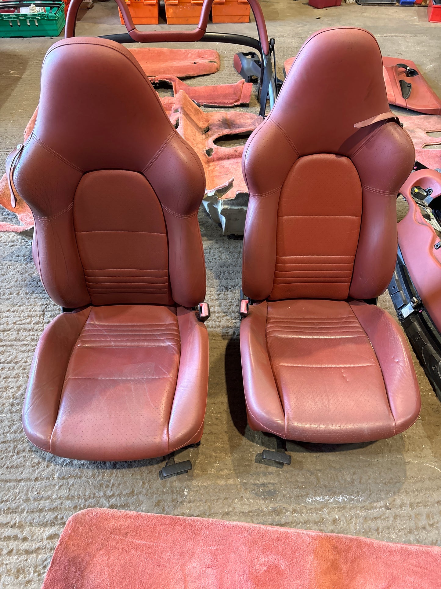 Porsche Boxster 986 complete red interior with Wingback sport seats, used, RHD car