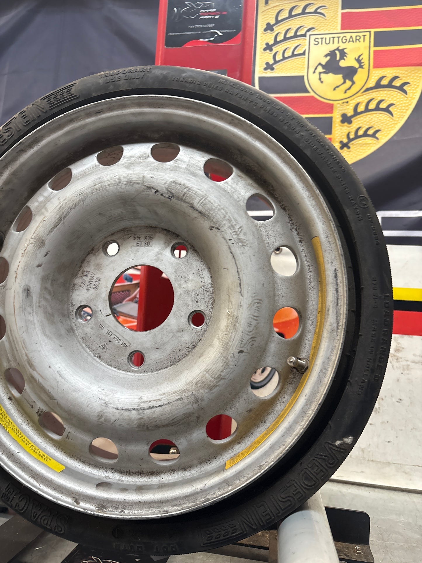 Porsche 944 Turbo alloy spare wheel with space saver tyre, used 95136213100