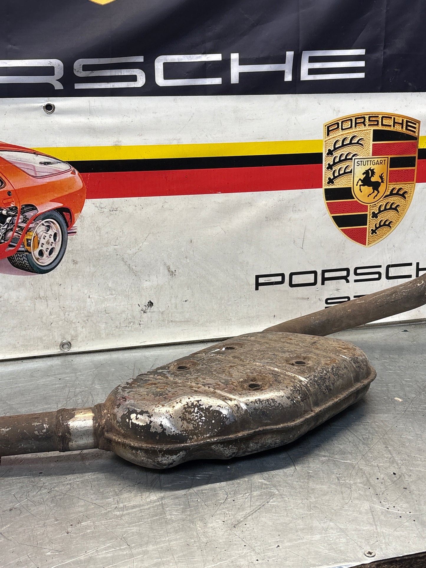 Porsche 928 Left side silencer, used 92811109301