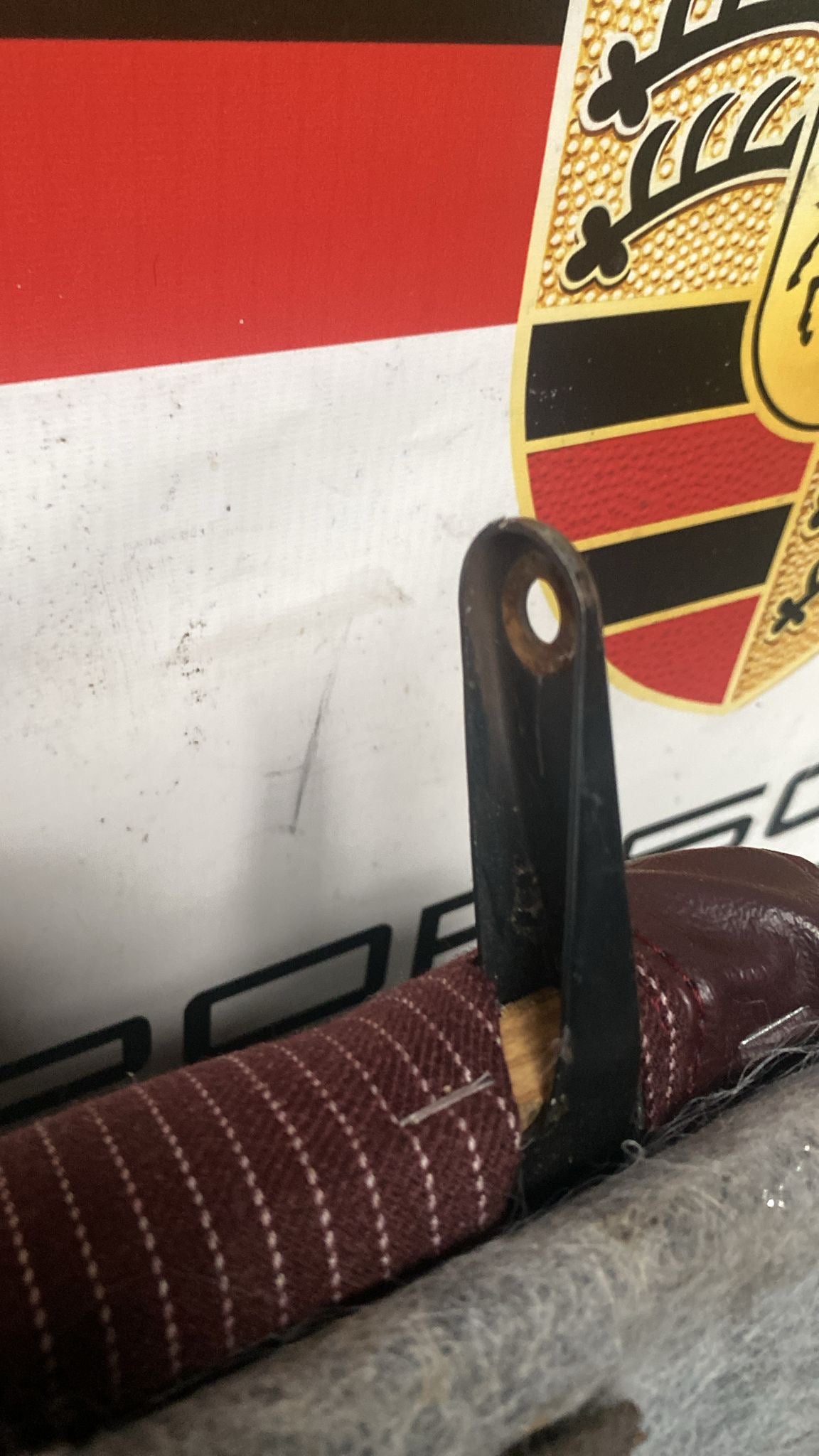 Porsche 944 924S refurbished rear seat, burgundy/white pinstripe