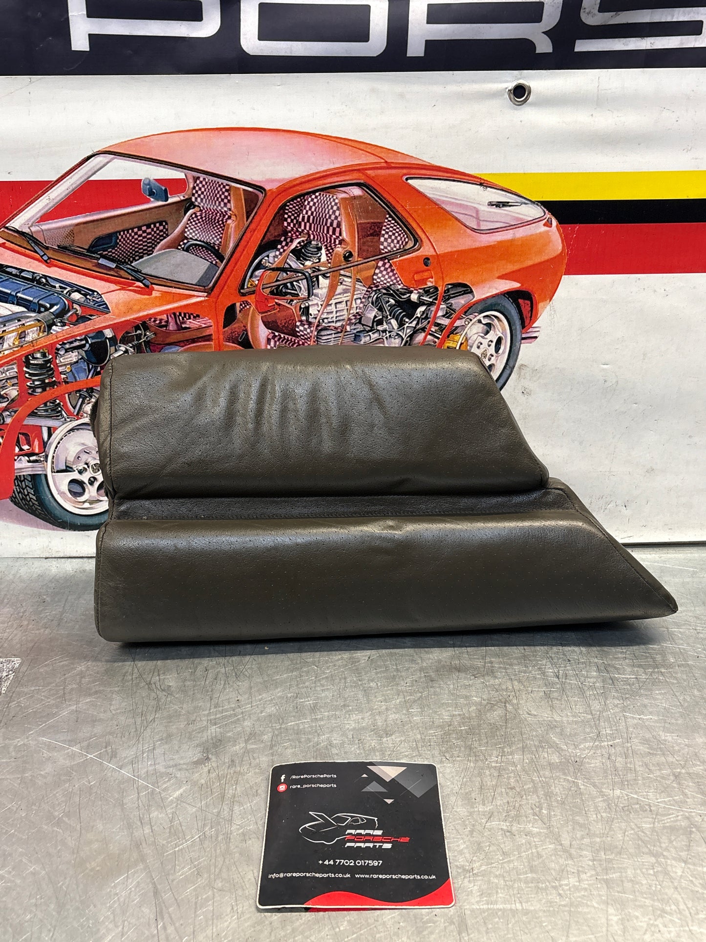 Porsche 928 rear left seat cushion, greyish green, leather, used 92852205951