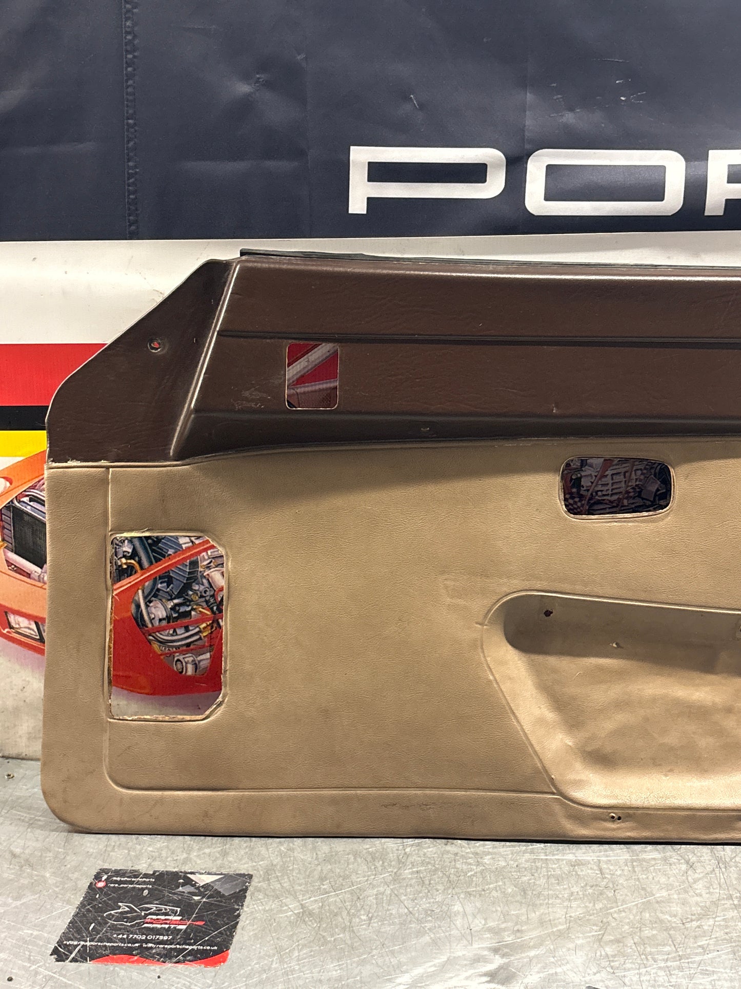 Porsche 924 brown/beige electric window door card, right, off side 477867012 used