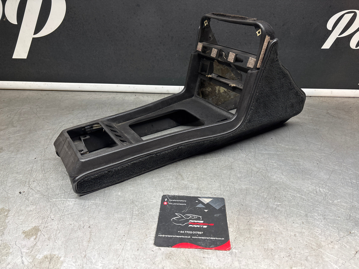 Porsche 924 944 centre console black with black carpet one switch hole 477857969 / 477857951 used