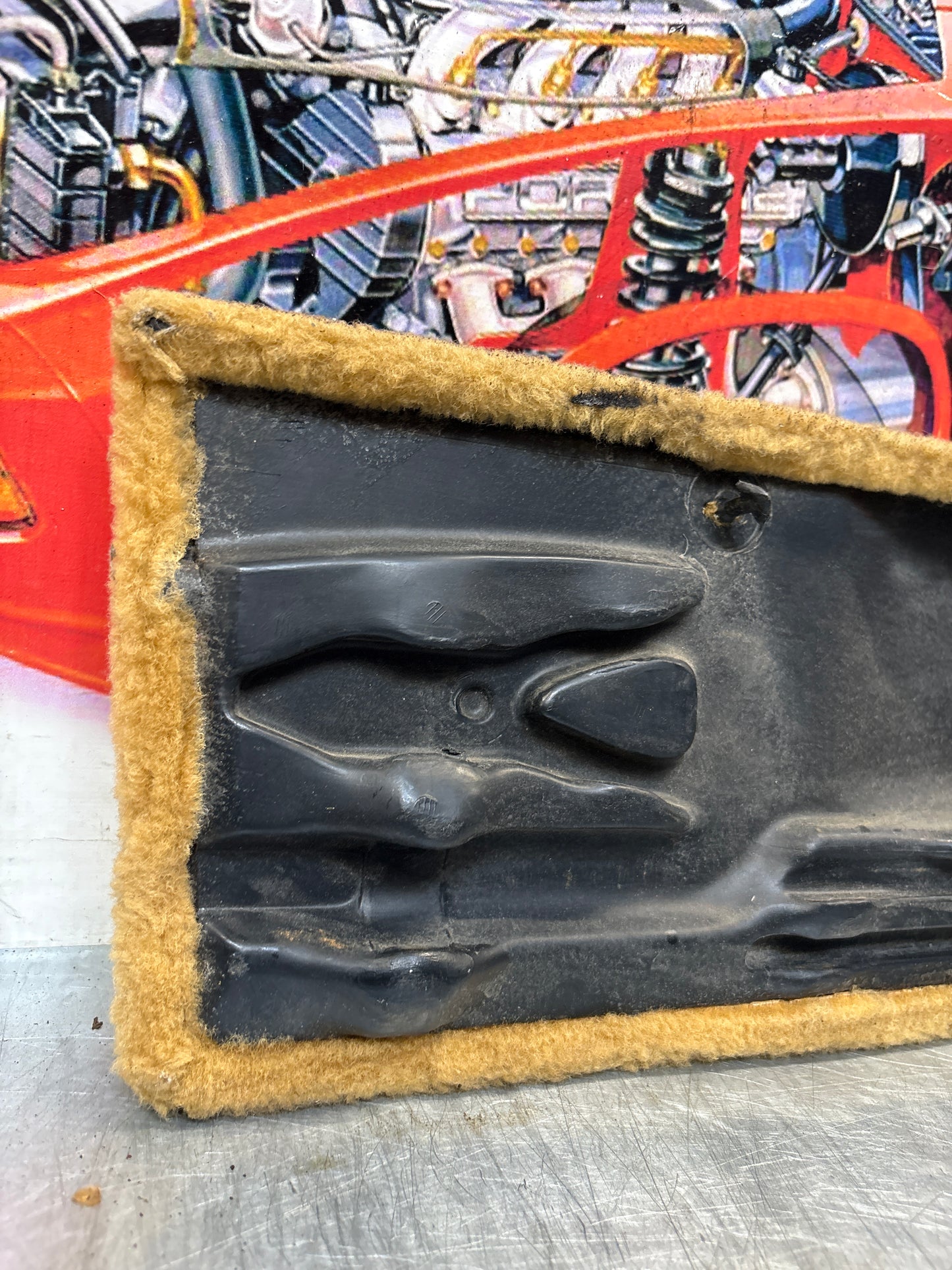 Porsche 928 beige carpeted Tool kit panel cover, used 92855118105