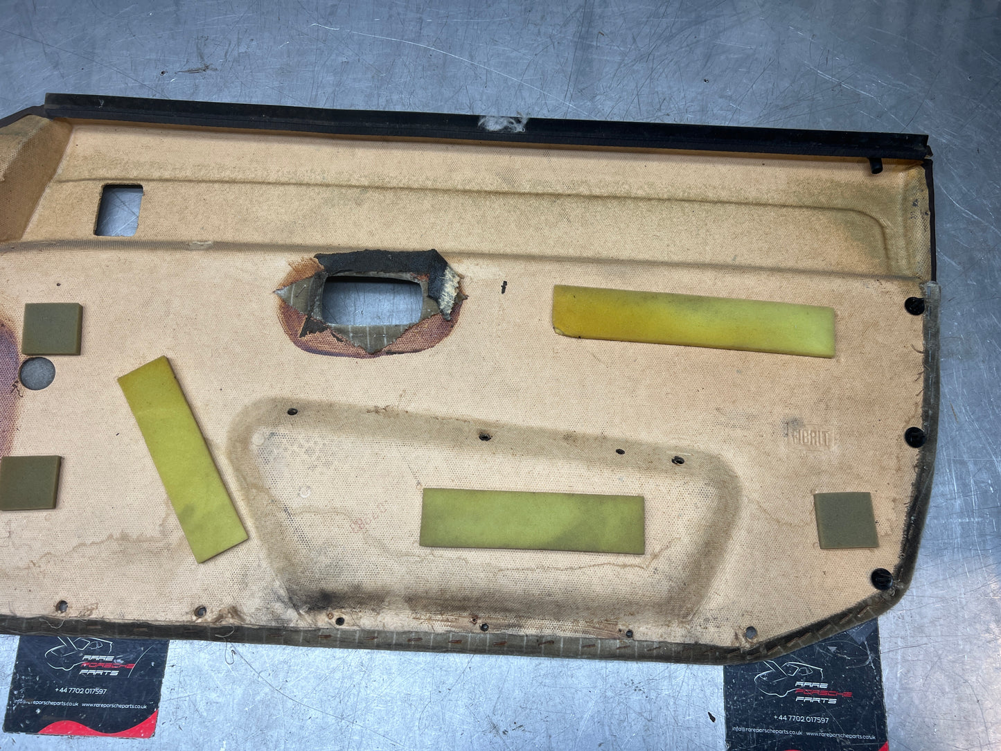 Porsche 924/944 early Porsche brown / white pinstripe door card used condition left side, Rhd, 478867011