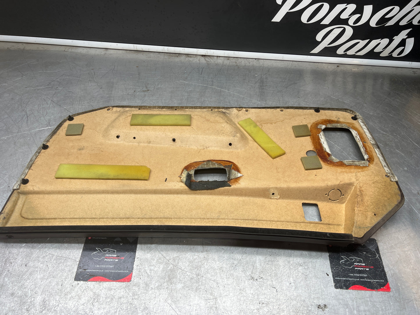 Porsche 924/944 early Porsche brown / white pinstripe door card used condition left side, Rhd, 478867011