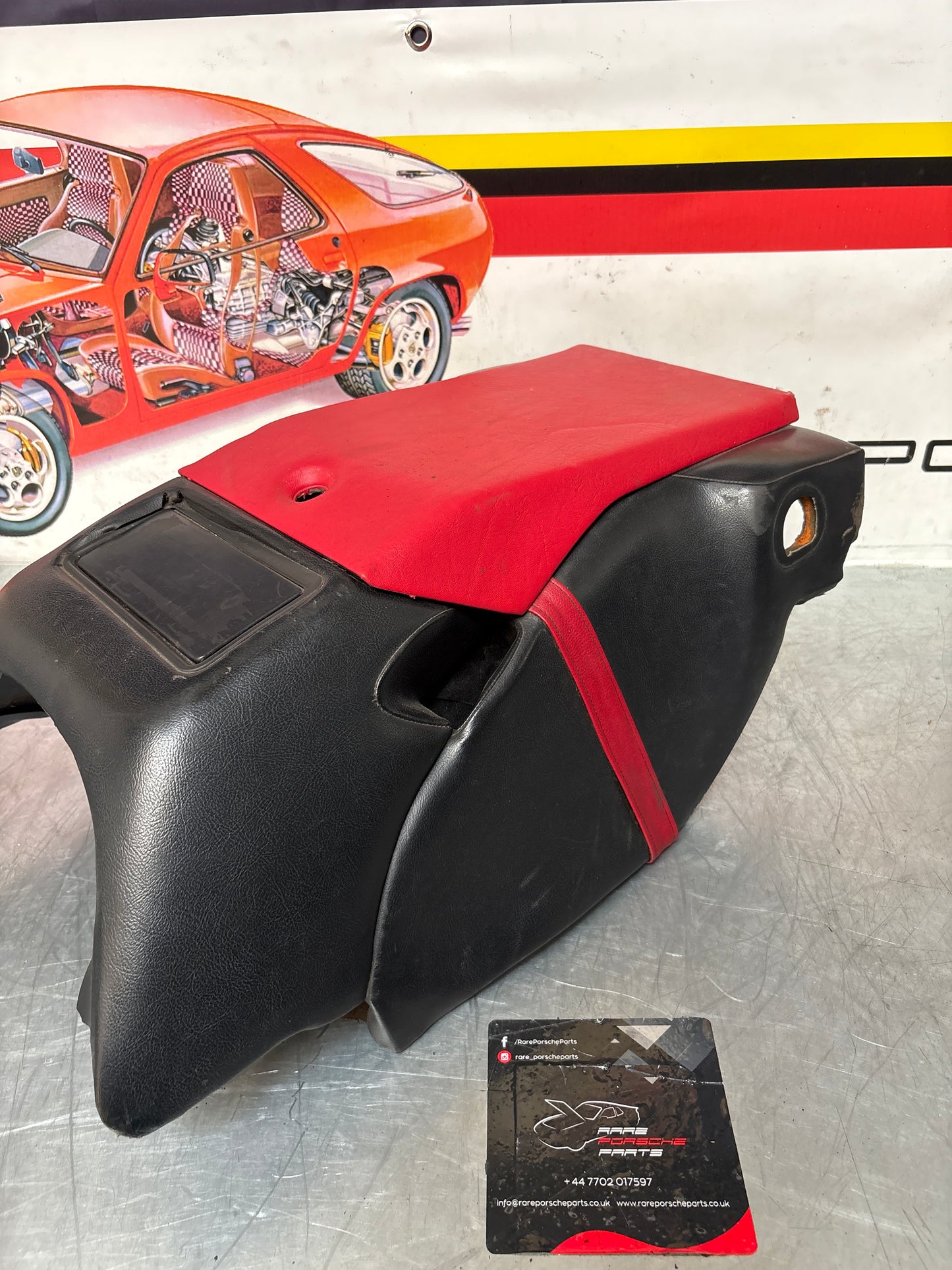 Porsche 928 S center console, rear armrest with ash tray, black and red, no key 92852206757 used