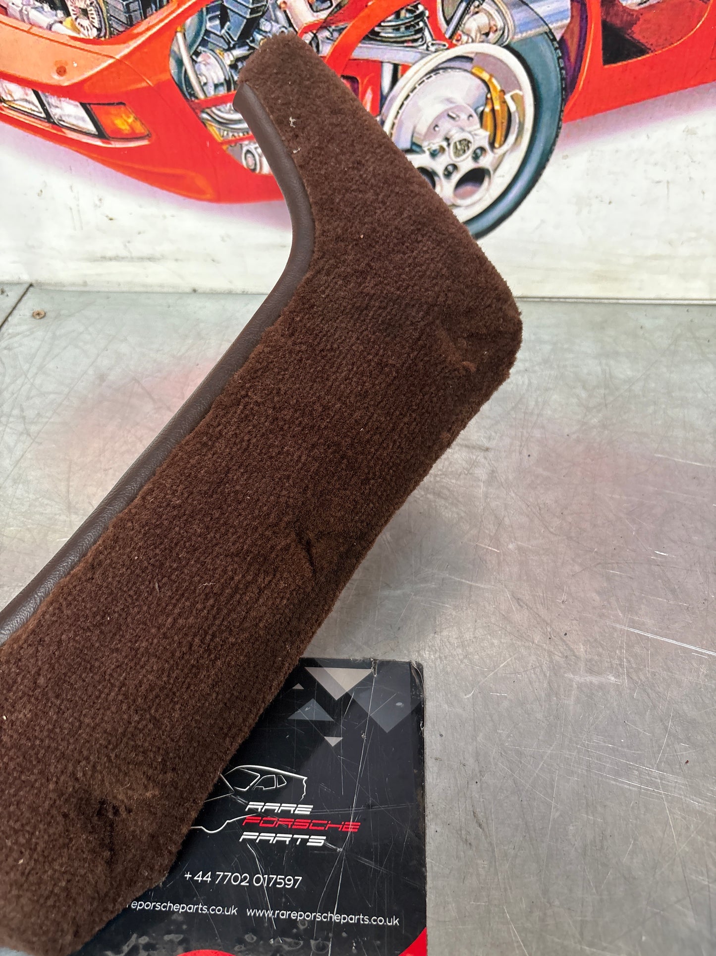 924/944 Left, Passenger side brown carpeted door pocket, used 477867133
