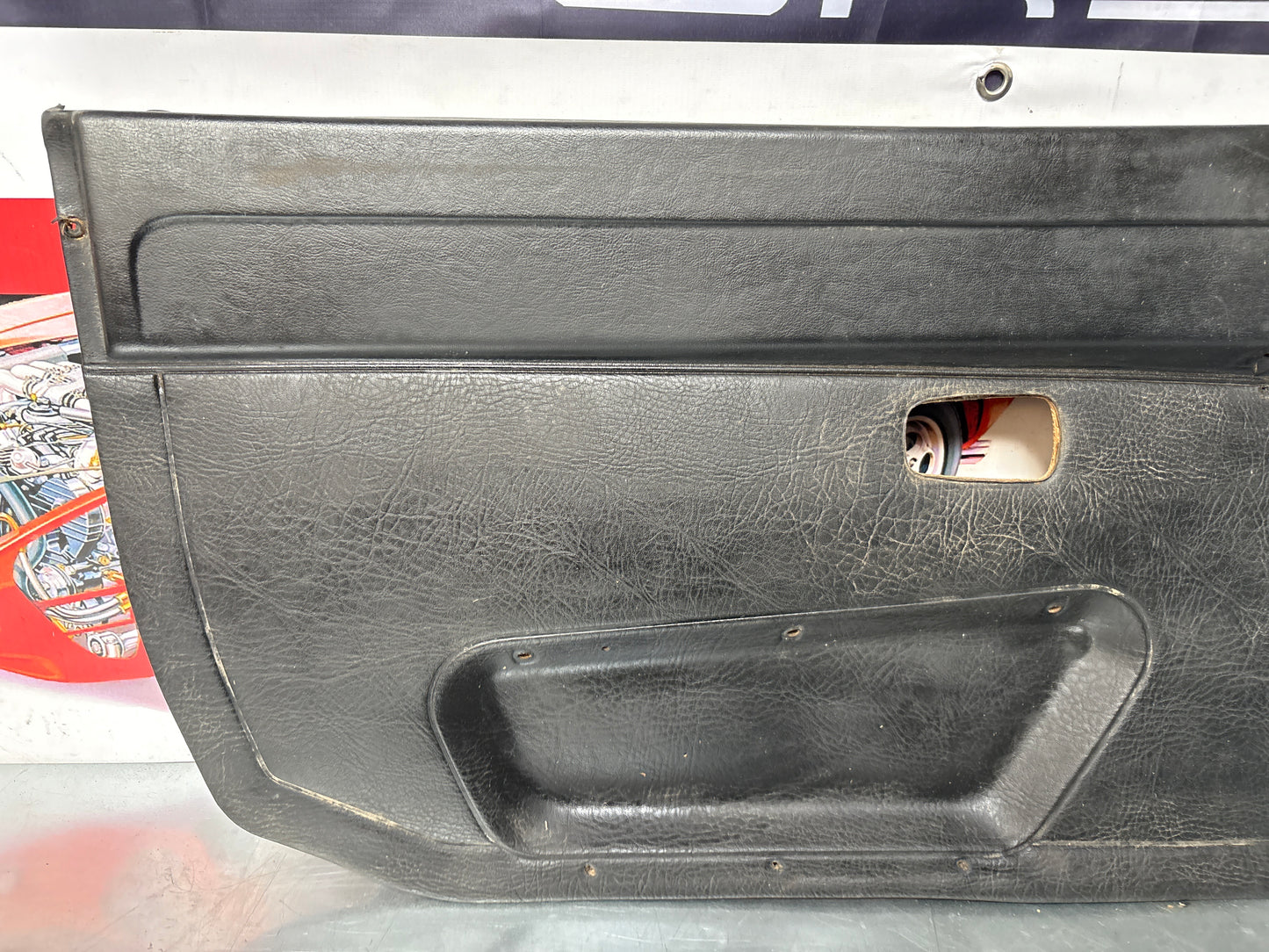 Porsche early 924 944 left side door card, used, Black, 477867011