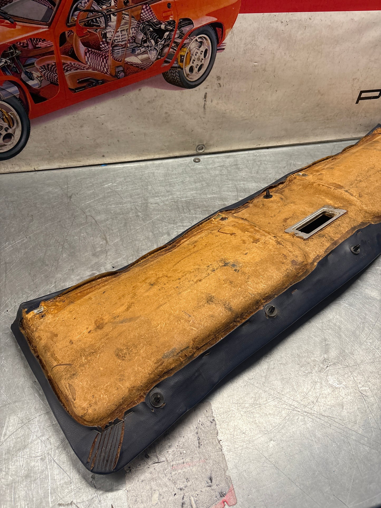 Porsche 928 sunroof mechanism cover trim, used, blue 92855552702