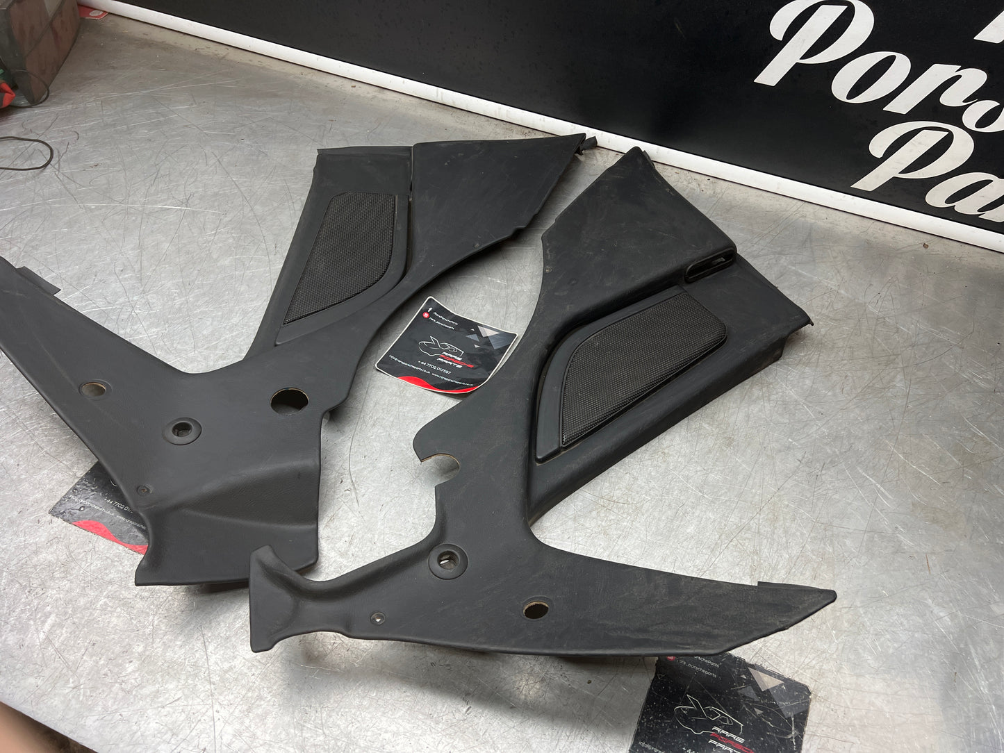 Porsche 944 Turbo S2 Black rear interior C Post trims/cards with M490 sound package, used 94455502113 / 94455502213