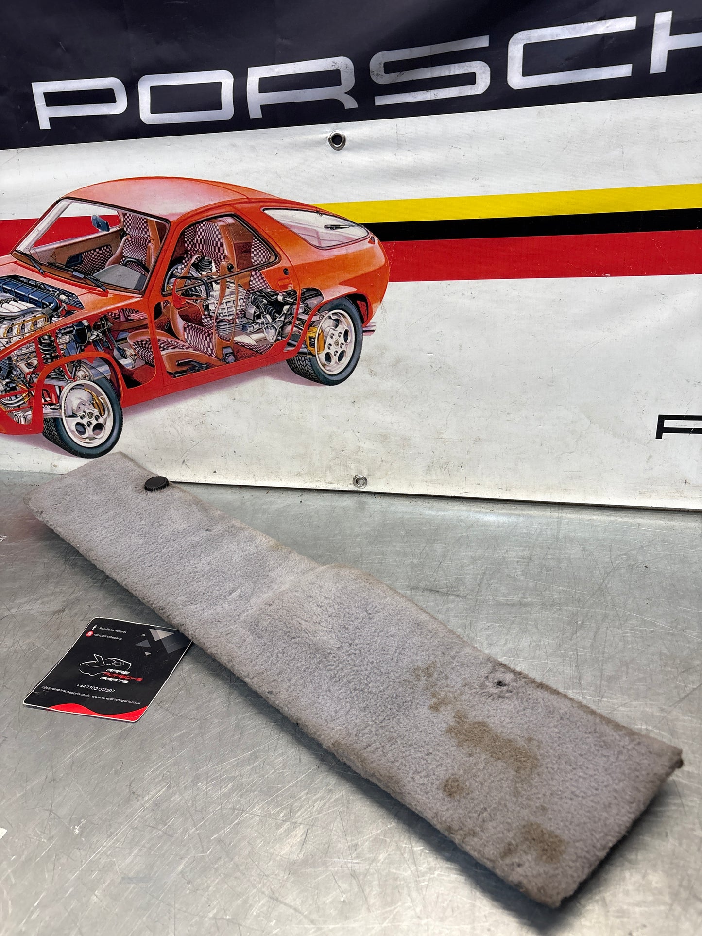 Porsche 928 grey carpeted Tool kit panel cover, used 92855118106