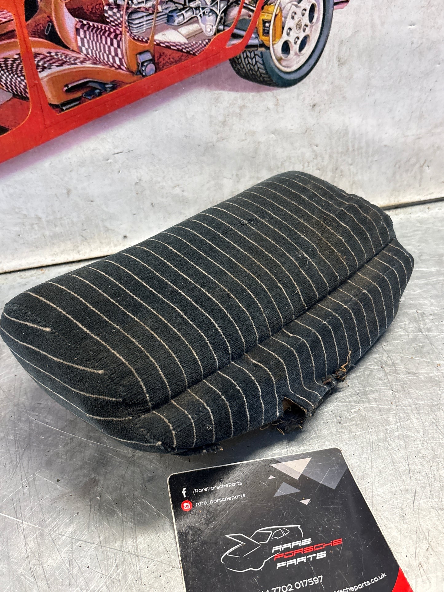 Porsche 928 rear left seat centre cushion,black pinstripe, carpeted, used 92852208751