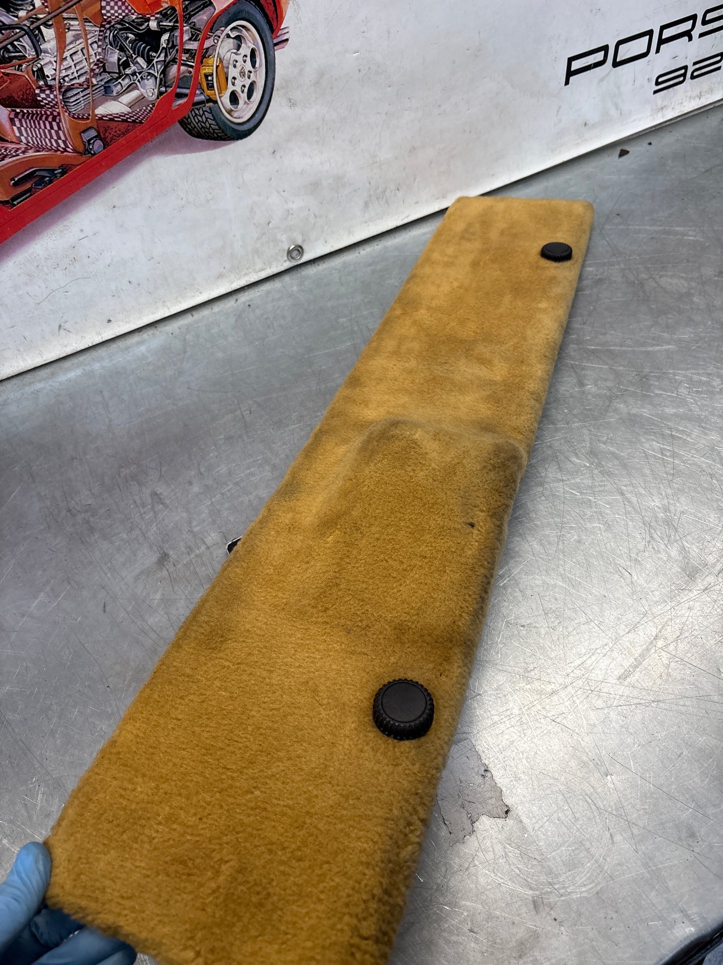 Porsche 928 beige carpeted Tool kit panel cover, used 92855118105