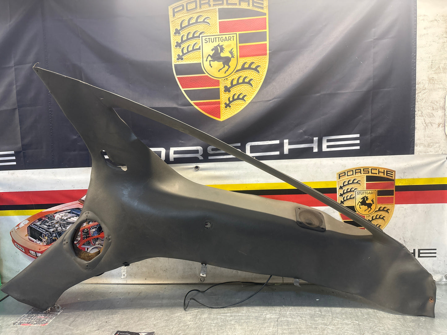 Porsche 928 right side lower side trim panel, grey used 92855502257