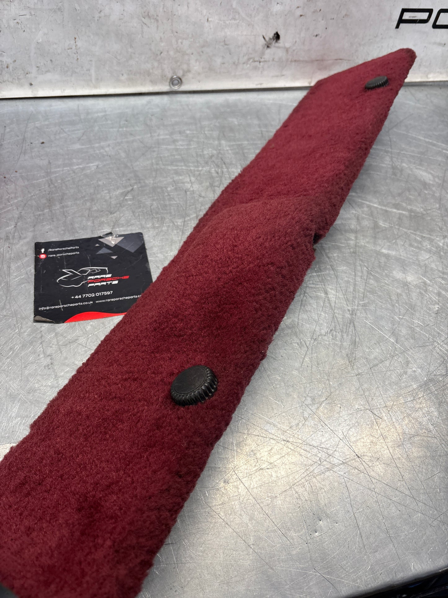 Porsche 928 burgundy carpeted Tool kit panel cover, used 92855118106
