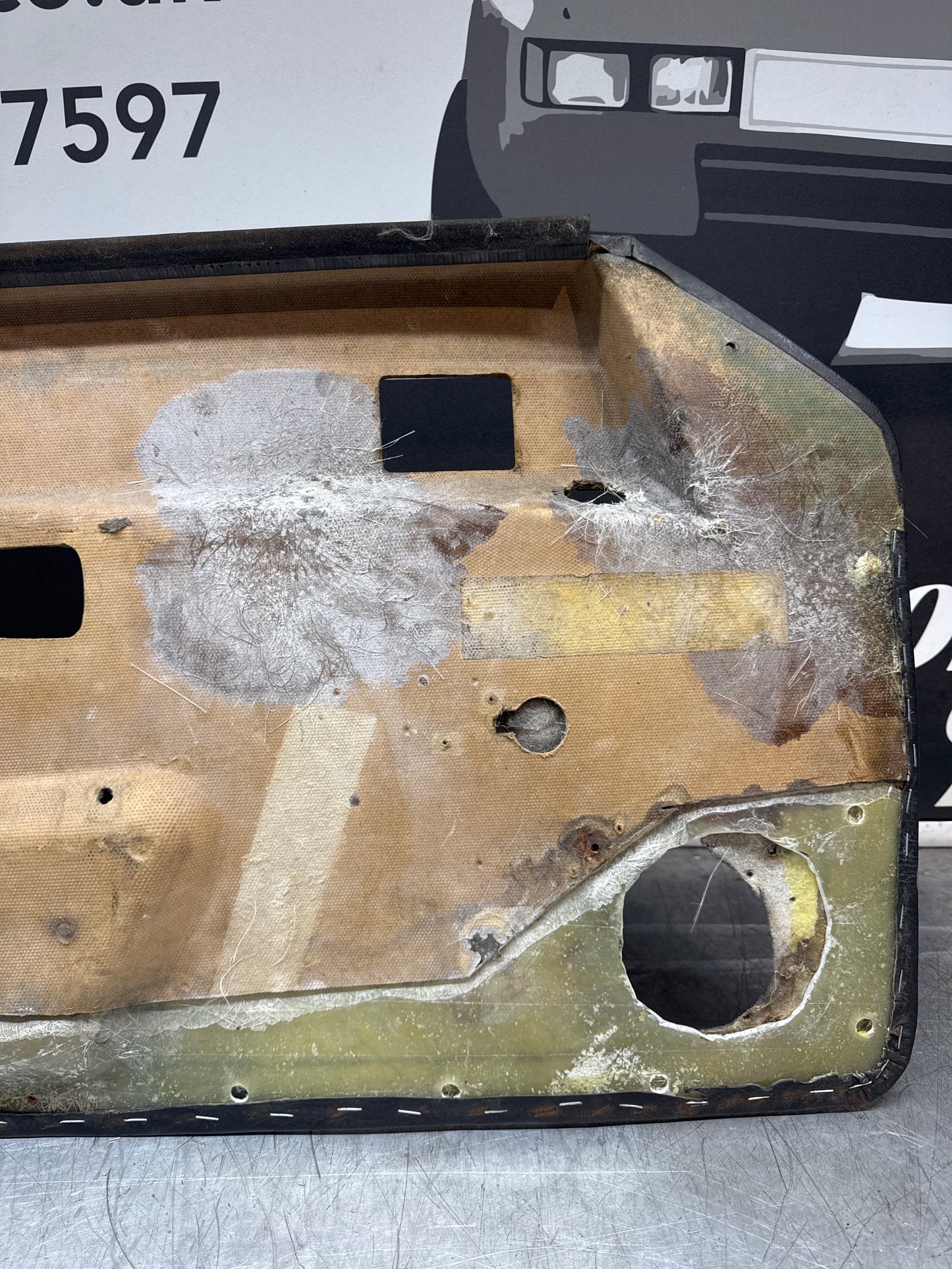 Porsche 924/944 early Porsche scripted door card used right side, Rhd, Fibreglass repaired 478867012